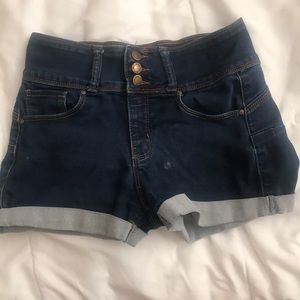 Blue dark wash denim shorts. Size small.